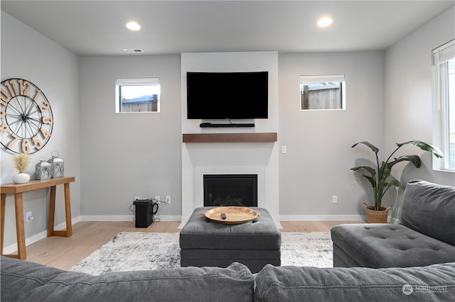 living room with plenty of natural light and light hardwood / wood-style floors