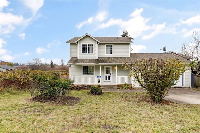 233 Calhoun Loop, Coupeville, WA 98239 - traditional home with a porch, a front lawn, and roof with shingles