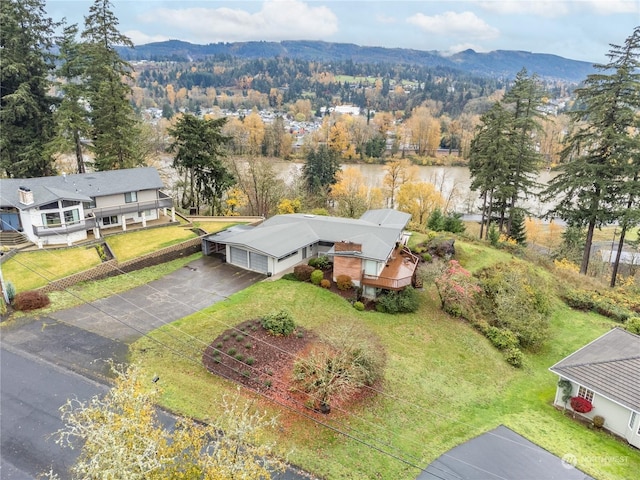 birds eye view of property with a mountain view