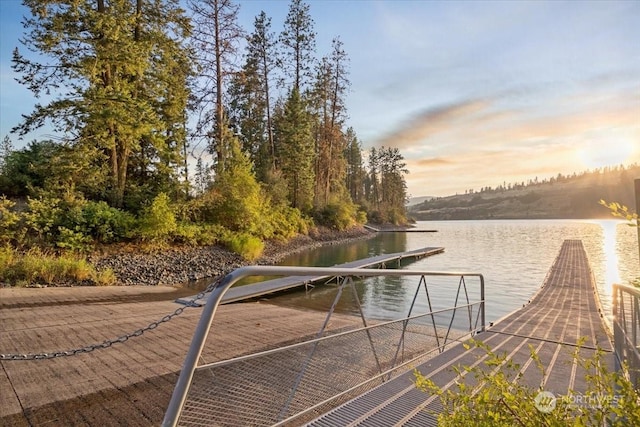 view of dock featuring a water view