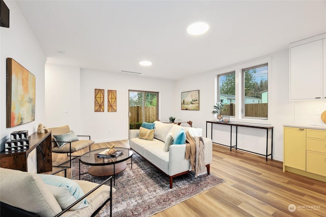 living room featuring plenty of natural light and light wood-type flooring