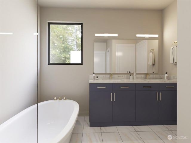 24328 Carter Rd Unit 2A, Bothell, WA 98012 - bathroom with double vanity, a soaking tub, and tile patterned flooring