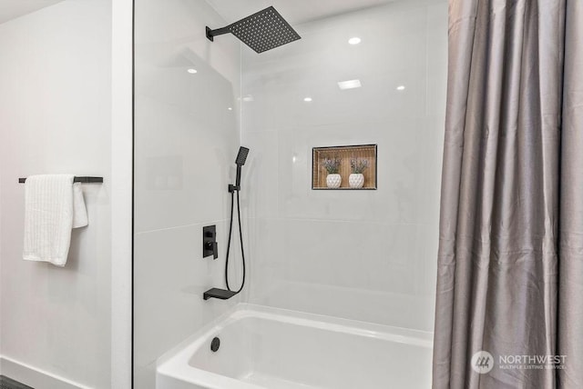 bathroom featuring shower / bathtub combination with curtain