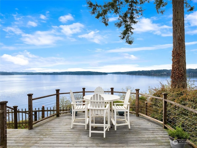 wooden terrace with a water view