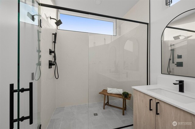 730C Broadway E, Seattle, WA 98102 - bathroom featuring vanity, a shower stall, and tile patterned flooring