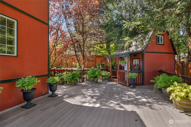 deck featuring an outbuilding