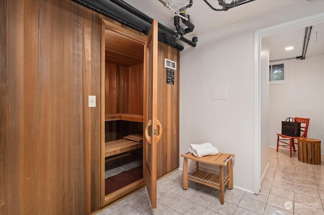 view of sauna featuring tile patterned flooring