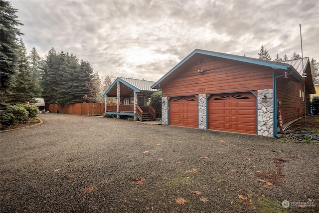 exterior space with a garage