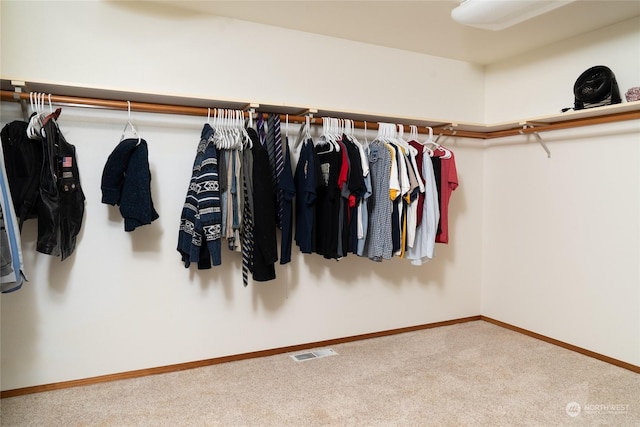 walk in closet with carpet flooring