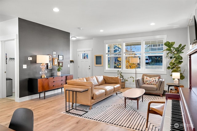 living room featuring light wood-type flooring