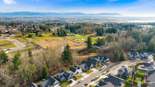 drone / aerial view with a mountain view