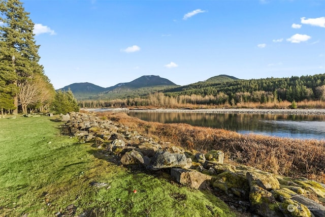 mountain view featuring a water view