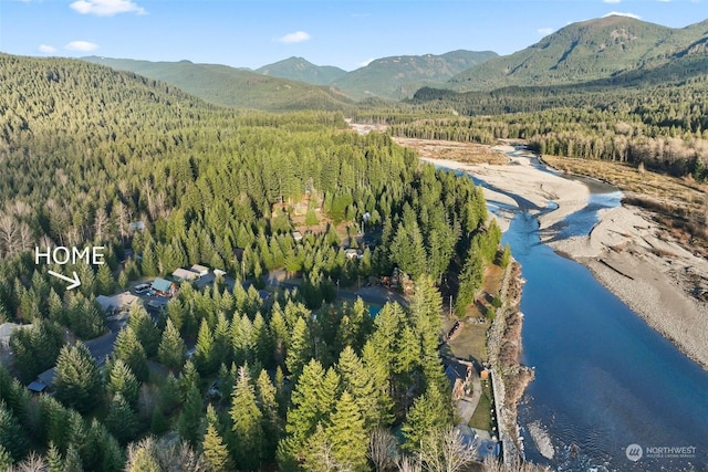 aerial view with a water and mountain view