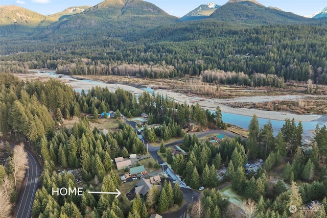 bird's eye view with a mountain view