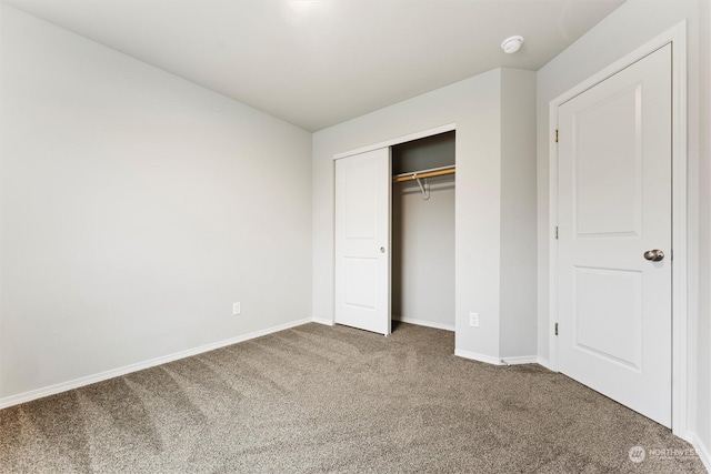 unfurnished bedroom featuring carpet flooring and a closet