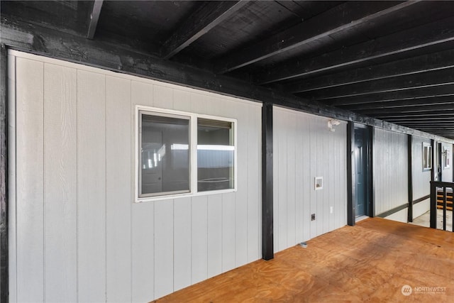 basement with wood walls