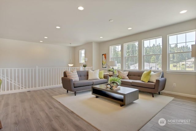 living room featuring light wood-type flooring