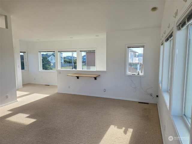 spare room with a wealth of natural light and light colored carpet