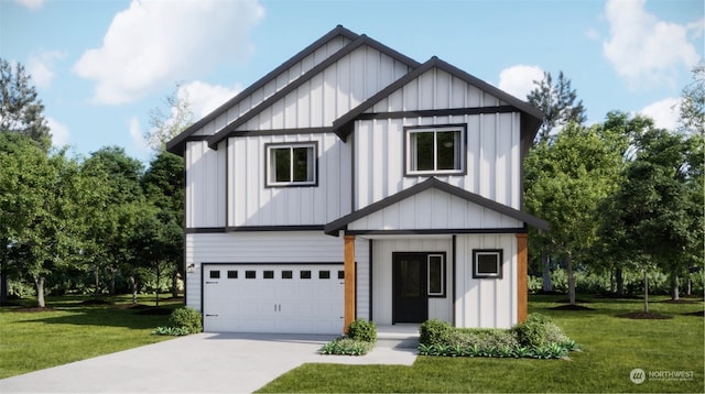 view of front of house featuring a front yard and a garage