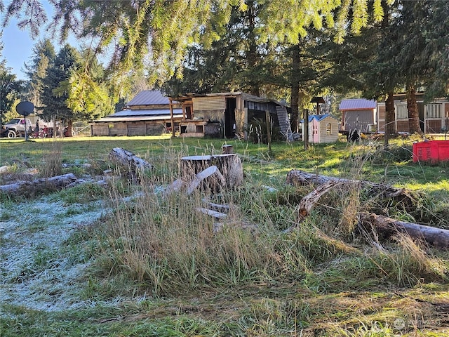 view of yard featuring a shed