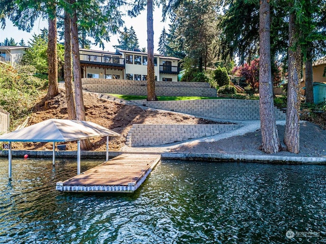 dock area featuring a water view