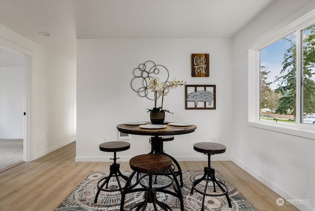 dining room featuring light hardwood / wood-style flooring and a wealth of natural light