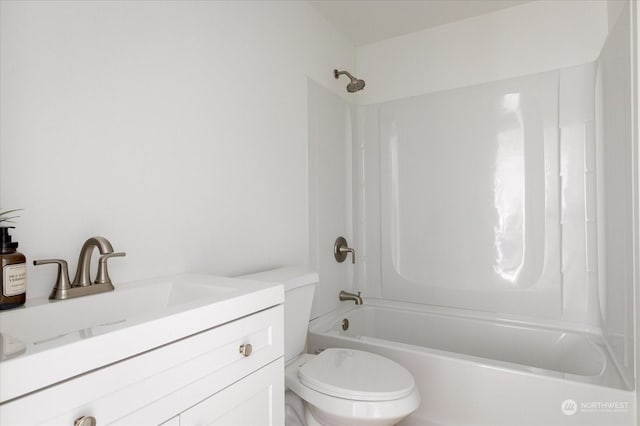 full bathroom with vanity, toilet, and shower / tub combination