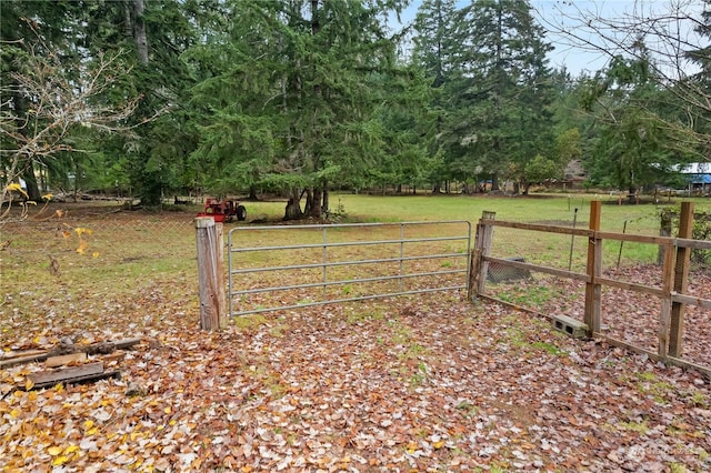 view of gate featuring a yard and a rural view