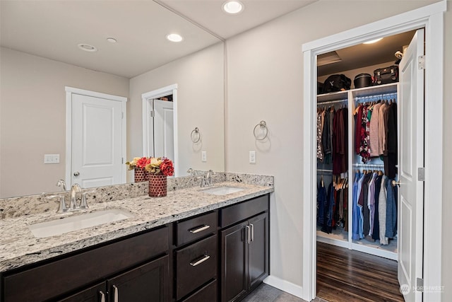 bathroom featuring hardwood / wood-style floors and vanity