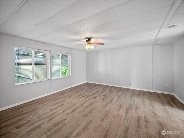 spare room featuring light hardwood / wood-style flooring and ceiling fan