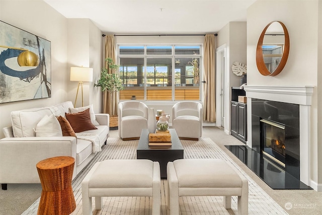 sitting room with light colored carpet