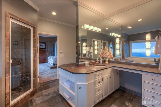 bathroom featuring vanity and ornamental molding