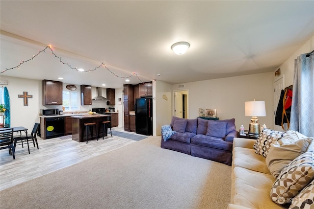 living room with light hardwood / wood-style floors