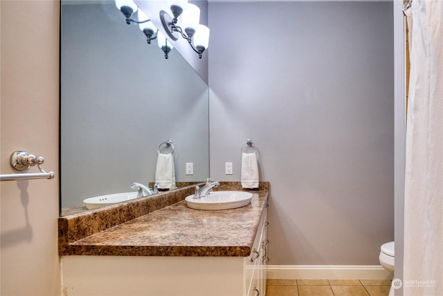 bathroom with tile patterned floors, vanity, and toilet