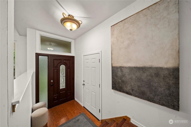 foyer entrance featuring dark hardwood / wood-style floors