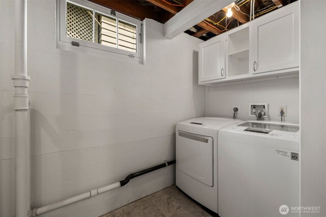 laundry area featuring cabinet space and independent washer and dryer