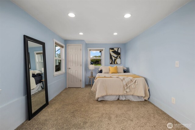 bedroom featuring carpet floors and recessed lighting