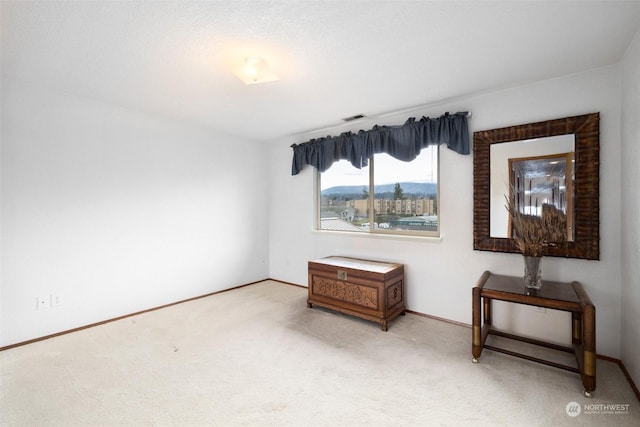 living area featuring light colored carpet