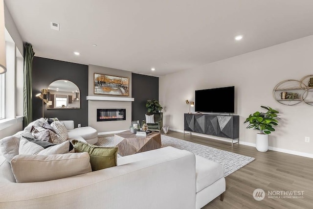 living room with hardwood / wood-style flooring