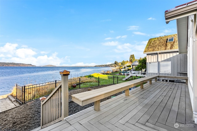 deck with a water view