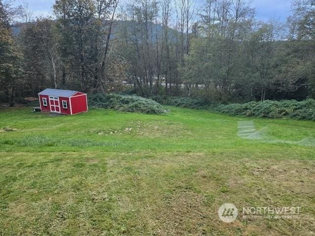 view of yard with an outdoor structure