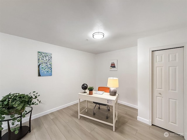 office area featuring light hardwood / wood-style flooring