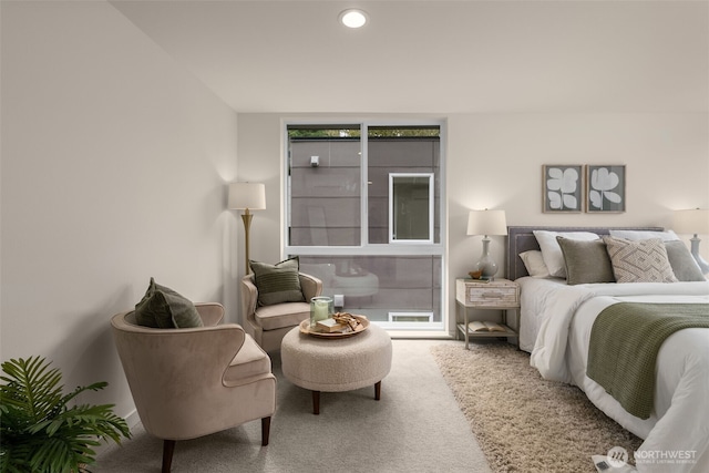 bedroom with recessed lighting and carpet flooring