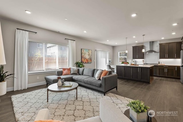 living room featuring dark hardwood / wood-style flooring