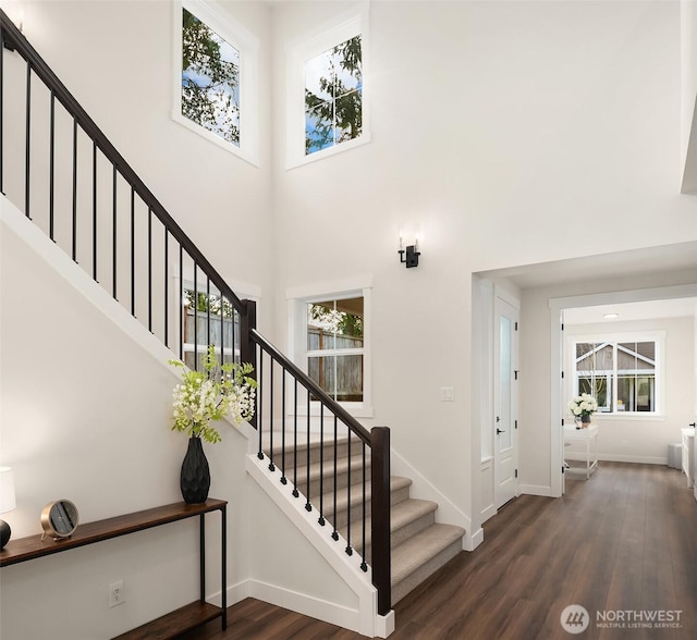 21416 116th Ave SE Unit 5, Kent, WA 98031 - entrance foyer with wood finished floors, stairway, plenty of natural light, and a high ceiling
