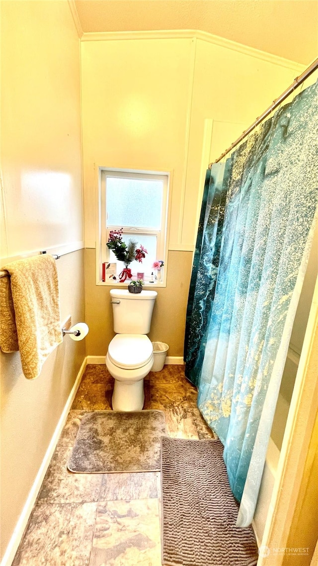 bathroom featuring toilet and ornamental molding