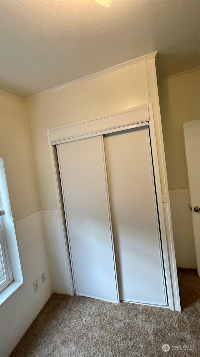 unfurnished bedroom with carpet flooring and a closet