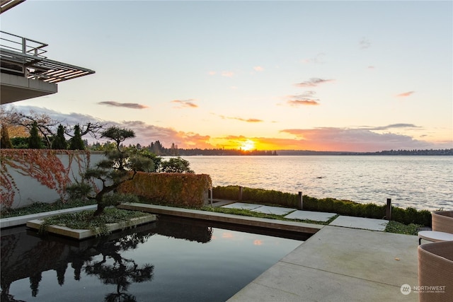 5505 Lake Washington Blvd NE Unit 1-D, Kirkland, WA 98033 - pool at dusk featuring a water view