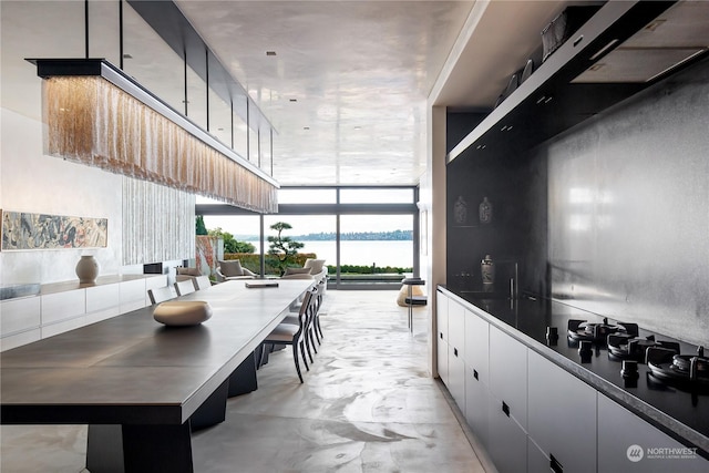 5505 Lake Washington Blvd NE Unit 1-D, Kirkland, WA 98033 - kitchen featuring expansive windows, a water view, and dark countertops