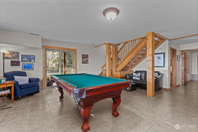 rec room featuring light tile patterned floors and billiards